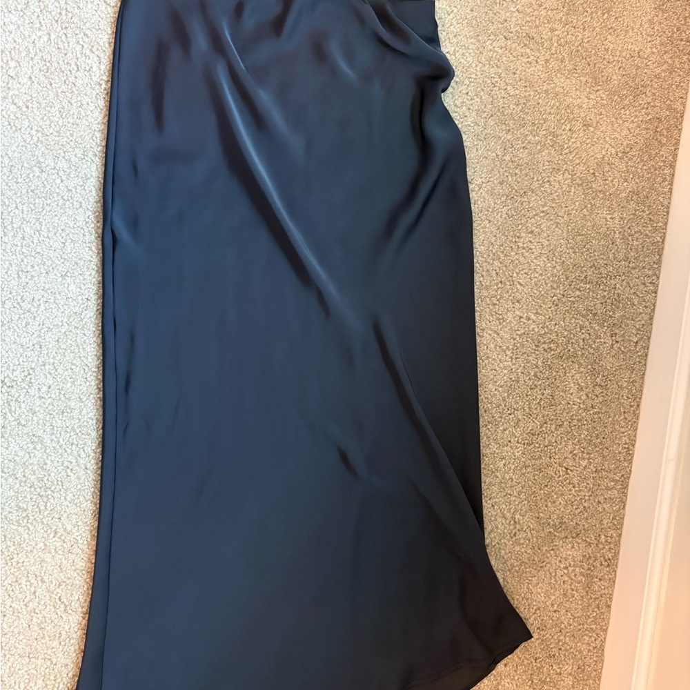Zara Navy Blue Satin Mid Skirt